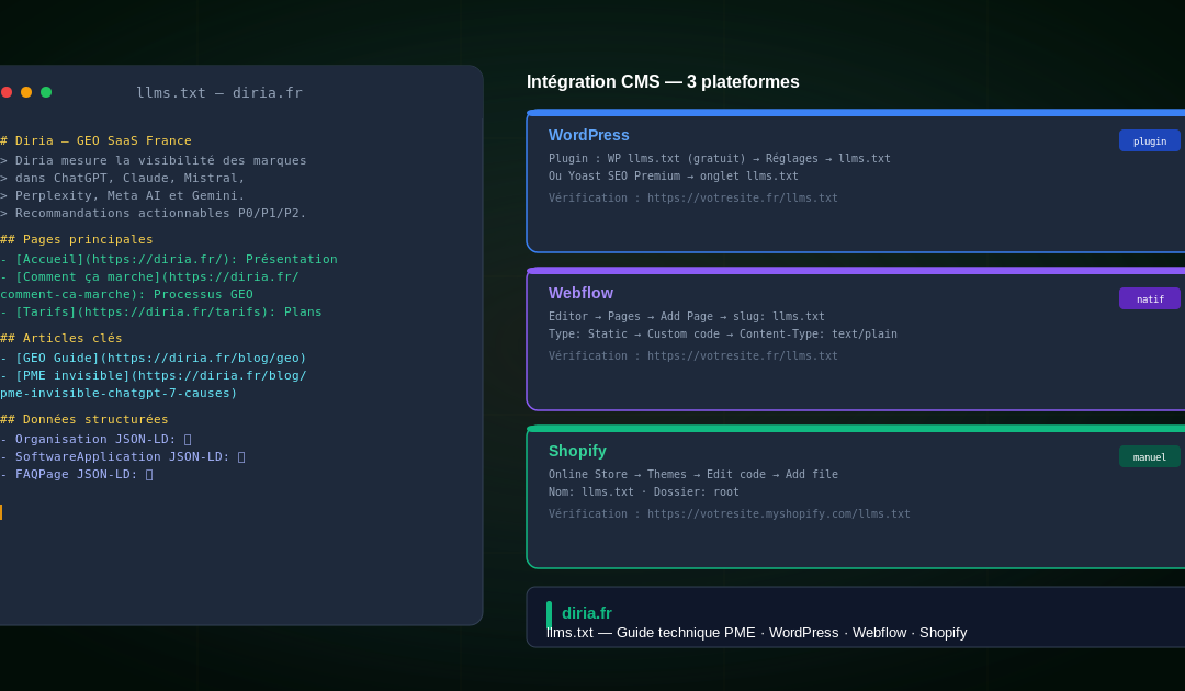 llms.txt : votre guide technique de A à Z (WordPress, Webflow, Shopify)